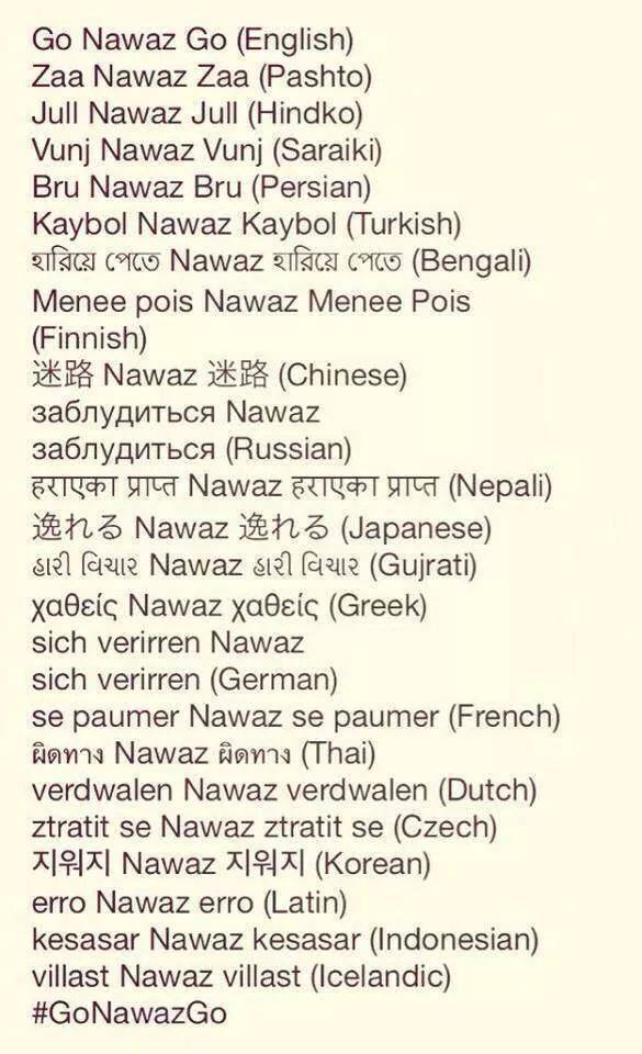 Go Nawaz Go in Many Languages