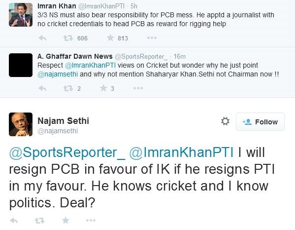 Imran Khan And Najam Sethi Tweets