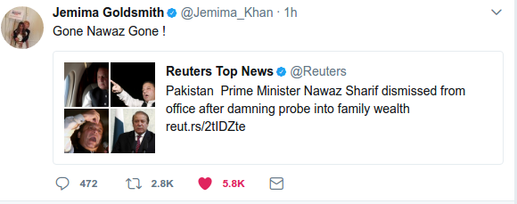 After Disqualification of Nawaz Sharif Go Nawaz Go Slogan Has Been Changed To Gone Nawaz Gone By Jemima Khan